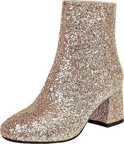 Photo 1 of FIFSY Women Sparkly Ankle Boots Sequin Glitter Booties Chunky High Heels size --8 
