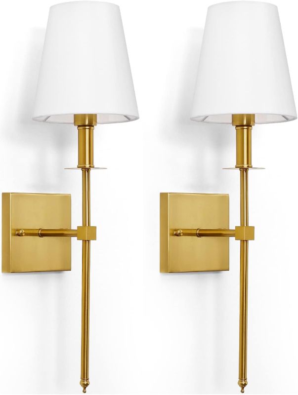 Photo 1 of  Wall Sconces Set of 2, Dimmable Sconces Wall Lighting, Classic Hardwired Indoor Metal Gold Sconce Lights with Fabric Shades (Bulbs and Switchs Not Included)