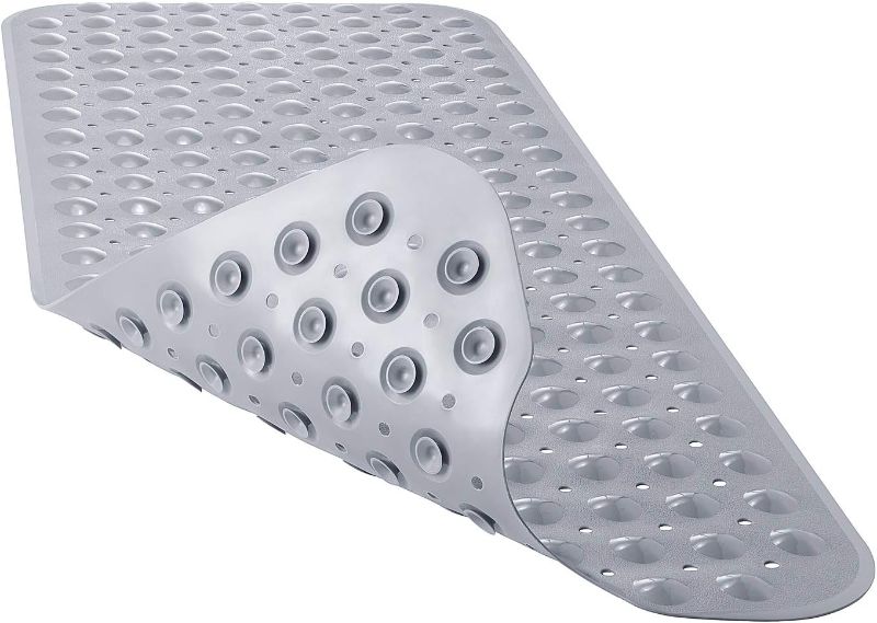 Photo 2 of  Bath Tub Shower Mat Non-Slip and Extra Large, Bathtub Mat with Suction Cups, Machine Washable Bathroom Mats with Drain Holes, Grey