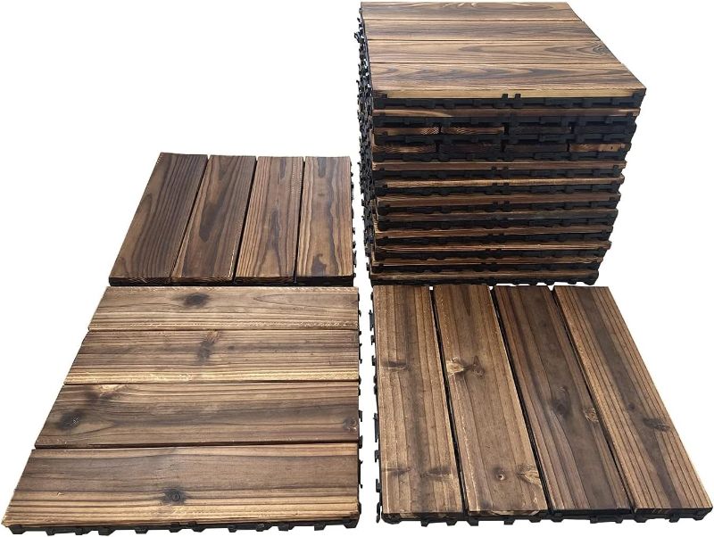 Photo 1 of 36 Pack Hardwood Interlocking Patio Deck Tiles, Wood Flooring  Tiles,Outdoor Waterproof
