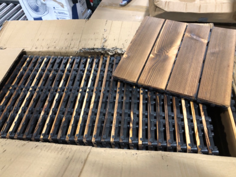 Photo 2 of 36 Pack Hardwood Interlocking Patio Deck Tiles, Wood Flooring  Tiles,Outdoor Waterproof
