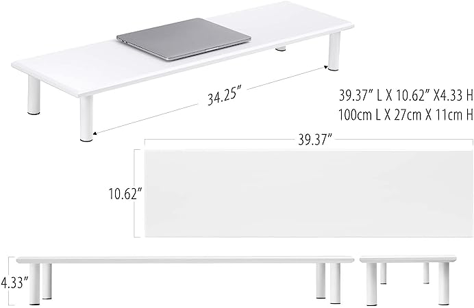 Photo 1 of ROCDEER Dual Monitor Stand Riser, Bamboo Desk Monitor Riser for 2 Monitors, Supports for PC Computer Monitor, Printer, Heavy TV Riser up to 130 lbs (White)