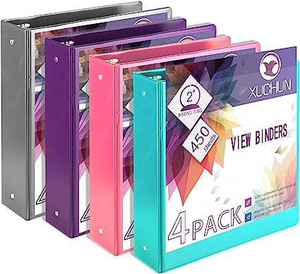 Photo 1 of 4Pack 2 Inch Round 3 Ring Binder View Binders with 2 Pockets,Holds 450 Sheets Assorted Colors for Office,Home,School