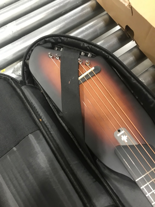 Photo 4 of Donner HUSH-I Guitar For Travel - Portable Ultra-Light and Quiet Performance Headless Acoustic-Electric Guitar, Mahogany Body with Removable Frames, Gig Bag, and Accessories Sunburst
