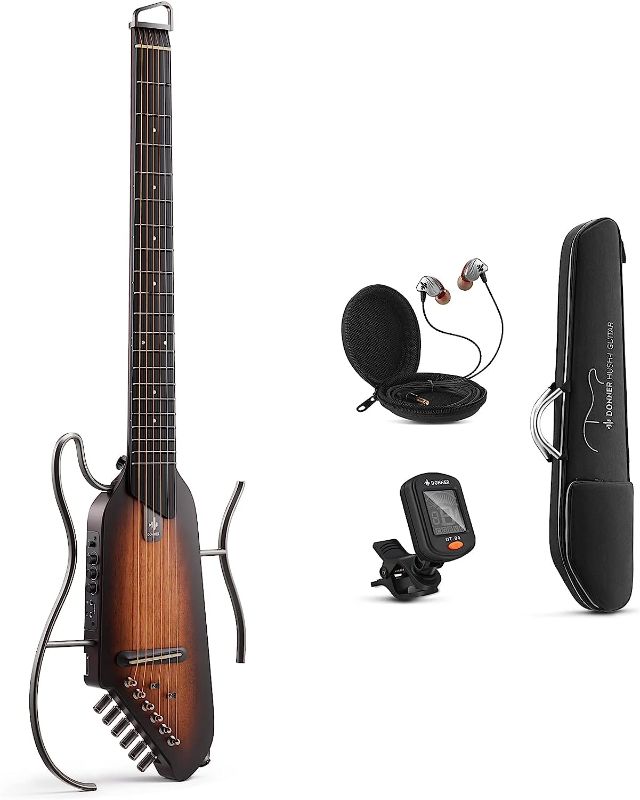 Photo 1 of Donner HUSH-I Guitar For Travel - Portable Ultra-Light and Quiet Performance Headless Acoustic-Electric Guitar, Mahogany Body with Removable Frames, Gig Bag, and Accessories Sunburst
