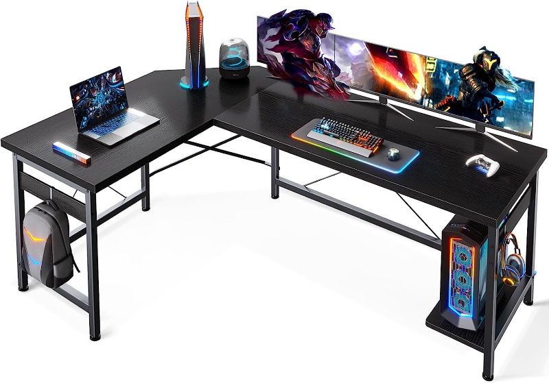 Photo 1 of Coleshome 59" L Shaped Corner Computer Desk, Sturdy Home Office Table, Writing Larger Gaming Workstation, Black
