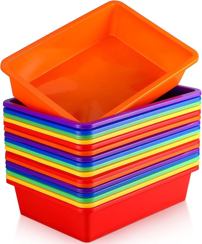 Photo 1 of 18 Pack Paper Organizer Bins Colorful Classroom Storage Bins Letter Size Flat Storage Tray Plastic Art Trays Classroom Pencil Organizer Baskets for School Office Teacher Book Organization
