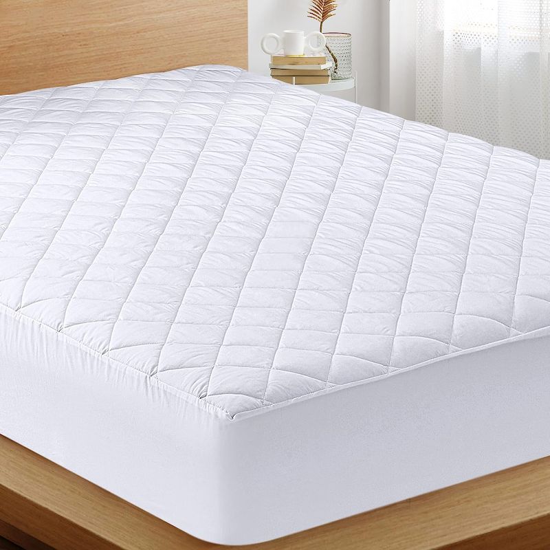 Photo 1 of  Bedding Quilted Fitted Mattress Pad (Queen) - Elastic Fitted Mattress Protector - Mattress Cover Stretches up to 16 Inches Deep - Machine Washable Mattress Topper