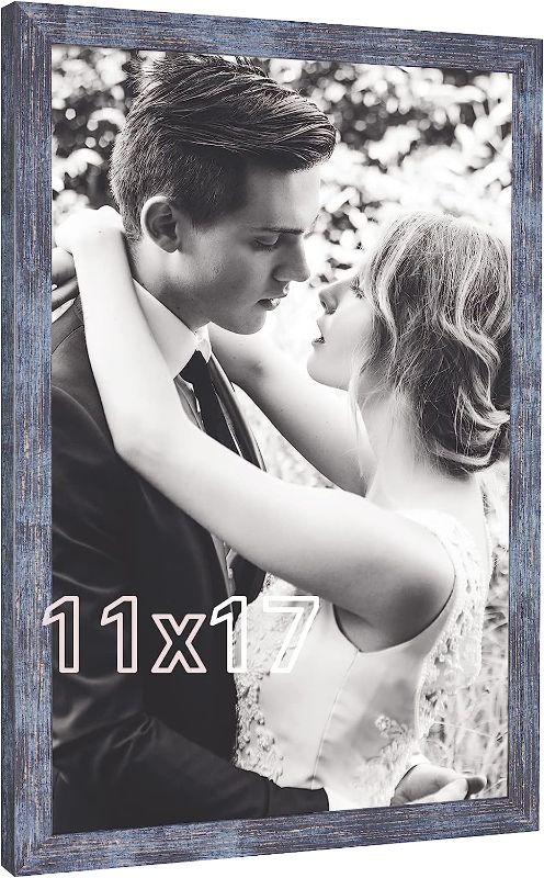 Photo 1 of 11x17 Frame Rustic Blue, Natural 11 by 17 Picture Frame, 17x11in Canvas Poster Frame, Distressed Gallery Family Concert Portrait Photo Frame, Anniversary/Birthday/Wedding/Thank you/Christmas Gift
