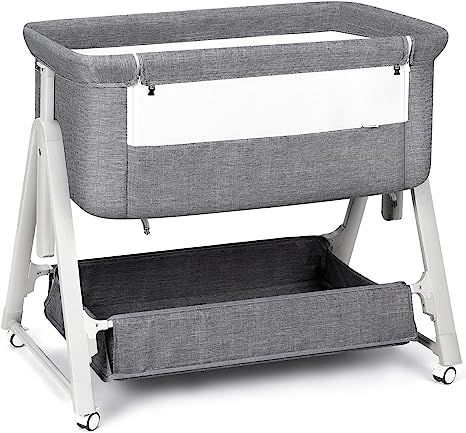 Photo 1 of Cowiewie Baby Bassinets,Bedside Sleeper for Baby/Infants/Newborn with Storage Basket,Easy to Assemble & Adjustable Bedside Crib,Safe Portable Baby Bed,Travel Bag Included
