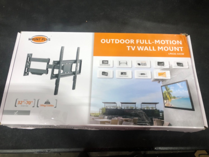 Photo 3 of Mount Plus MP-LPA36-443W Outdoor Full Motion Swivel Weatherproof Tilt TV Wall Mount for Most 32”~70” TVs Perfect Solution for Outdoor TV (Max VESA 400x400) 32" - 70" Full Motion