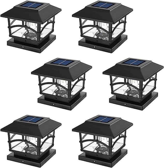 Photo 1 of Solar Post Lights Outdoor Bright LED Post Cap Lights Waterproof Solar Powered Deck Fence Cap Lights for 3.5x3.5 4x4 5x5 Posts in Patio Porch or Garden Decoration -6 Pack