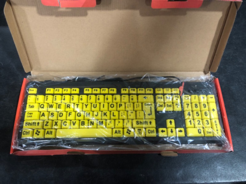 Photo 2 of  Large Print Computer Keyboard, Wired USB High Contrast Keyboard with Oversized Print Letters for Visually Impaired Low Vision Individuals (Yellow+Black)