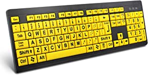 Photo 1 of  Large Print Computer Keyboard, Wired USB High Contrast Keyboard with Oversized Print Letters for Visually Impaired Low Vision Individuals (Yellow+Black)