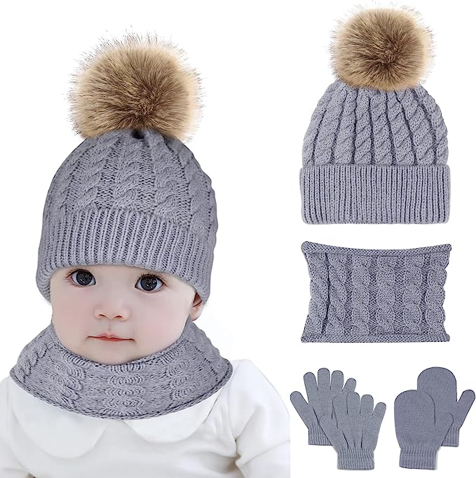 Photo 1 of Hicdaw 6PCS Toddler Winter Hats Baby Mittens Gloves Neck Warmer Baby Winter Hat Kids Winter Hat Gloves Scarf Set for Boy Girl
