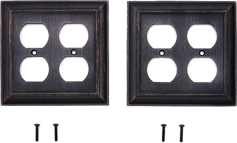 Photo 1 of Amazon Basics Decorative 2-Gang Duplex Wall Plate, 2-Pack - Oil Rubbed Bronze
