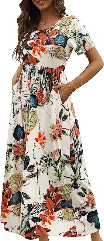 Photo 1 of Aranoy Women's Summer Short Sleeve Maxi Dress Floral Casual Long Dress with Pockets - SIZE XXL 
