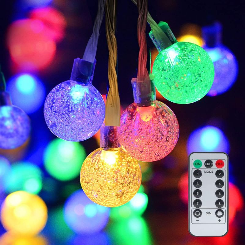 Photo 1 of Jhua Globe Outdoor String Lights, 55Ft 100 LED String Lights Outdoor Indoor with Remote Control, Waterproof 8 Mode Battery Operated String Lights for Outside Bedroom Garden Wedding Xmas, Blue
