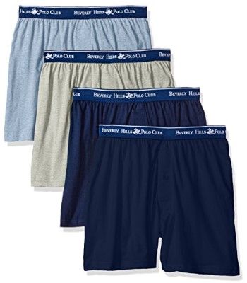 Photo 1 of Beverly Hills Polo Club Men's 4 Pack Knit Boxer, Navy/Grey Heather/Light Blue Heather, X-Large
