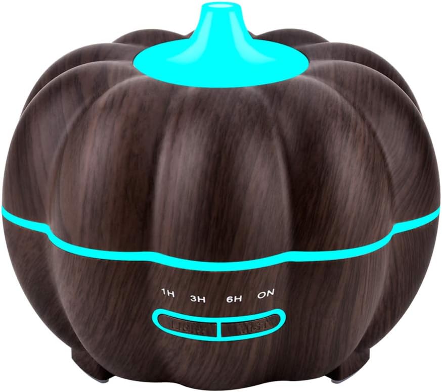 Photo 1 of BESTOYARD Dark Wood Grain Aromatherapy Diffuser Essential Oil Diffuser Creative Pumpkin Shape Humidifier Diffuser Ultrasonic Aromatherapy with Color LED Lights for Living Room Office 300ML (US Plug)