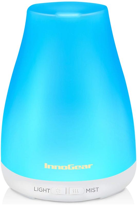 Photo 1 of InnoGear Essential Oil Diffuser, Upgraded Diffusers for Essential Oils Aromatherapy Diffuser Cool Mist Humidifier with 7 Colors Lights 2 Mist Mode Waterless Auto Off for Home Office Room, Basic White
