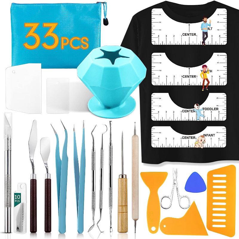 Photo 1 of 33pcs Weeding Tools for Vinyl T-Shirt Ruler Guide with Scrap Collector Craft Tool Set for Silhouettes, Lettering, Cutting, Splicing
