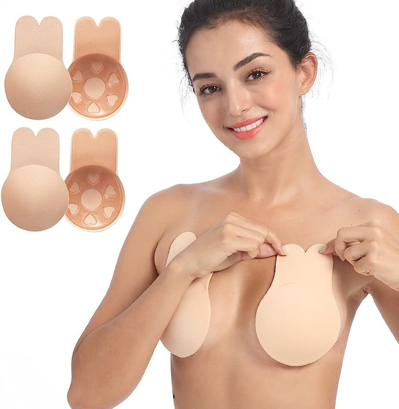 Photo 1 of 2 Pairs Sticky Bra Adhesive Invisible Bra, Strapless Backless Reusable Push Up Large Breast Lift Nipple Covers for Women?2 Pairs?