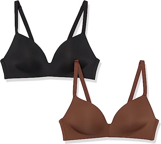 Photo 1 of Amazon Essentials Women's Seamless Wirefree Padded Bra, Pack of 2 BROWN AND BLACK 
 SIZE 14