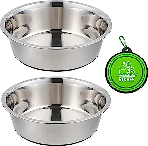 Photo 1 of 2 Pack Stainless Steel Dog Bowls with Collapsible Bowl, Nonslip Rubber Bottom Design, Ideal Food Water Bowls Set for Small, Medium, and Large Sized Dogs (for Large Dog Breeds) 