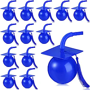 Photo 1 of 12 Set Graduation Party Cups Plastic Graduation Cap Cup with Tassel, 10 oz Congrats Grad Cup with Straw and Lid, Reusable Graduation Party Supplies Party Favors for Grad Theme Party Students (Blue) 