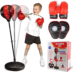 Photo 1 of Bee bee Run Kids Punching Bag Toys with Boxing Gloves & Focus Pads, Height Adjustable Stand Boxing Bag Toy Set Gift for Kids Boys Girls Age 3, 4, 5, 6, 7, 8 Years Old