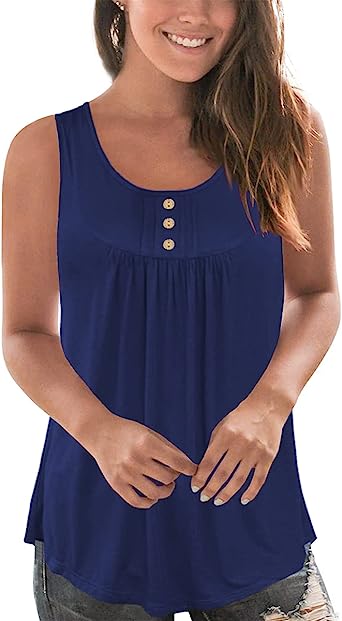 Photo 1 of Beecarchil Women's Plus Size Printed Pleated Sleeveless Tank Tops Summer Casual Tunic 3XL  NAVY BLUE 