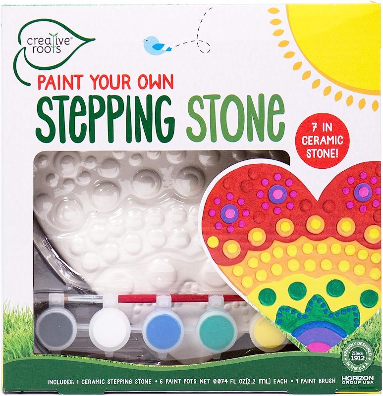 Photo 1 of Creative Roots Mosaic Heart Stepping Stone, Includes 7-Inch Ceramic Stone & 6 Vibrant Paints, DIY Garden Stepping Stone Kit for Kids Ages 6+
