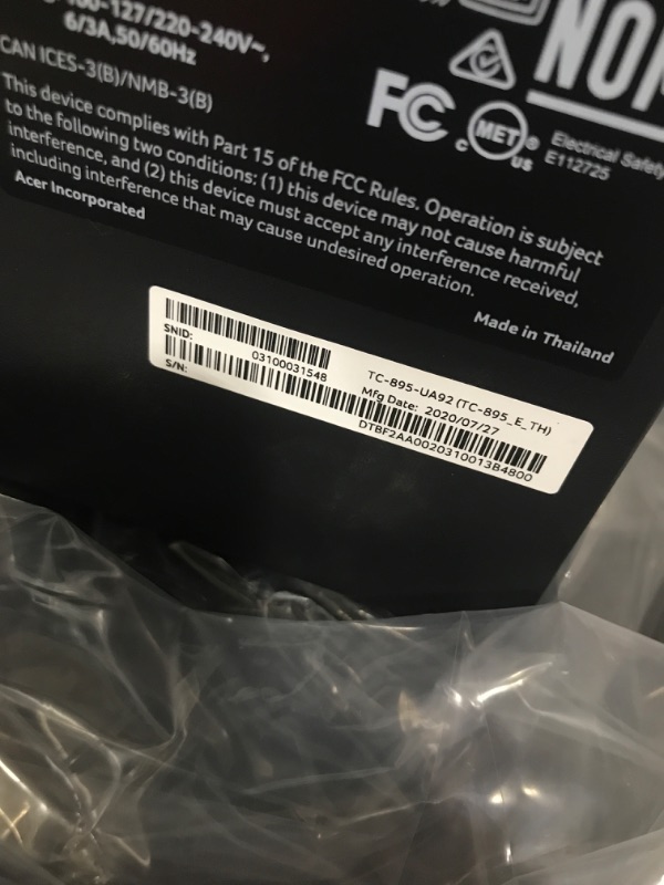 Photo 8 of Acer Aspire TC-895-UA92 Desktop, 10th Gen Intel Core i5-10400 6-Core Processor, 12GB 2666MHz DDR4, 512GB NVMe M.2 SSD, 8X DVD, 802.11ax Wi-Fi 6, USB 3.2 Type C, Windows 10 Home Intel Core i5-10400 6-Core Windows 10 Home