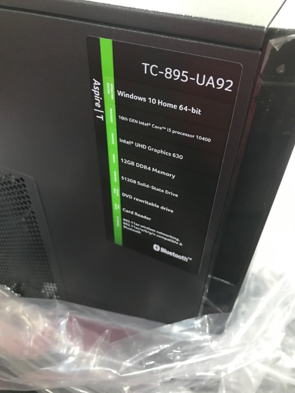 Photo 3 of Acer Aspire TC-895-UA92 Desktop, 10th Gen Intel Core i5-10400 6-Core Processor, 12GB 2666MHz DDR4, 512GB NVMe M.2 SSD, 8X DVD, 802.11ax Wi-Fi 6, USB 3.2 Type C, Windows 10 Home Intel Core i5-10400 6-Core Windows 10 Home