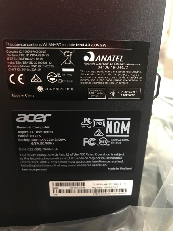 Photo 7 of Acer Aspire TC-895-UA92 Desktop, 10th Gen Intel Core i5-10400 6-Core Processor, 12GB 2666MHz DDR4, 512GB NVMe M.2 SSD, 8X DVD, 802.11ax Wi-Fi 6, USB 3.2 Type C, Windows 10 Home Intel Core i5-10400 6-Core Windows 10 Home