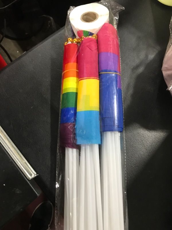 Photo 2 of  50 Pcs Small Progress Pride Rainbow Flags Mini LGBT Gay Hand Held Stick Flags Party