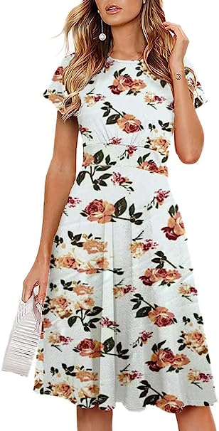 Photo 1 of HOMEYEE Women's Short Sleeve Floral Casual Aline Midi Dress A102 Medium 
