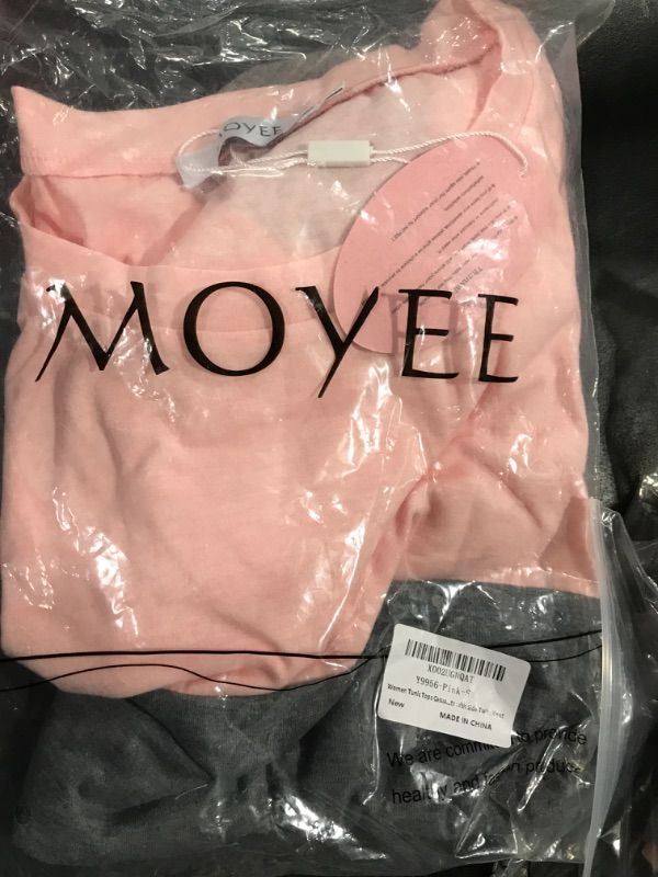 Photo 2 of MOYEE Women Tunic Tops Comfy Loose Short Sleeve Shirts with Side Twist Knot Blouses Small 00/Pink/Dark Grey/Light Grey