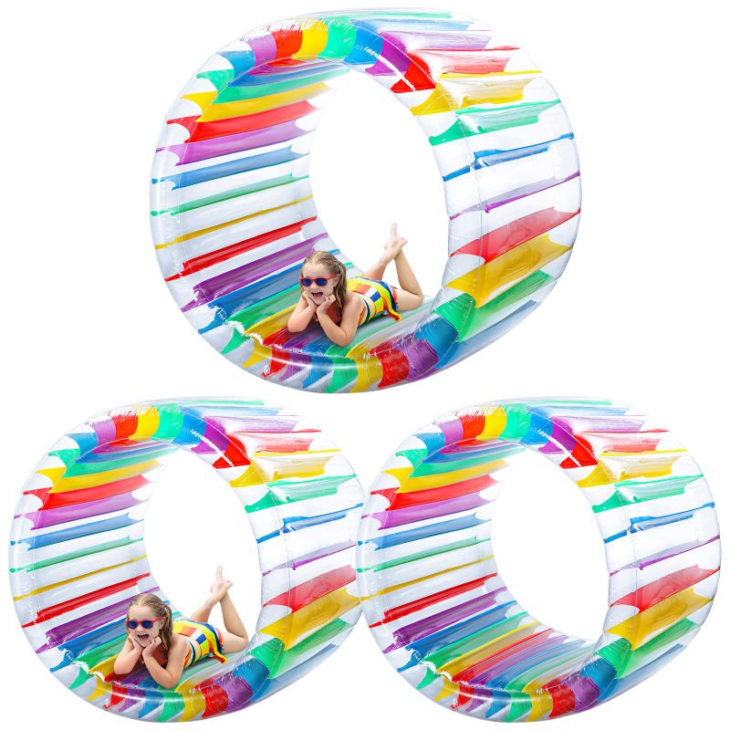 Photo 1 of 3 Pcs 72.8 Inch and 47.2 Inch Colorful Inflatable Water Wheel Roller Float