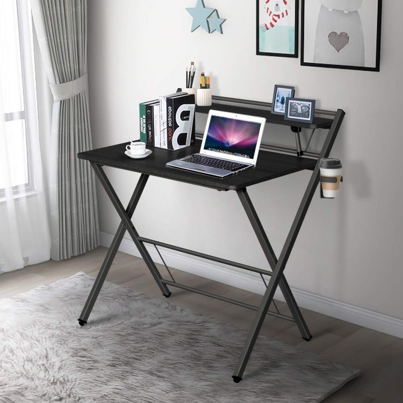 Photo 1 of Folding Computer Desk for Small Space, 2 Tier Simple Laptop Writing Table with Shelf, Multipurpose Foldable Study Desk, Kids Desk, No Assembly Needed (Black)