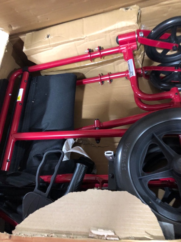 Photo 2 of Drive Medical EXP19LTRD Lightweight Expedition Folding Transport Wheelchair with Hand Brakes, Red