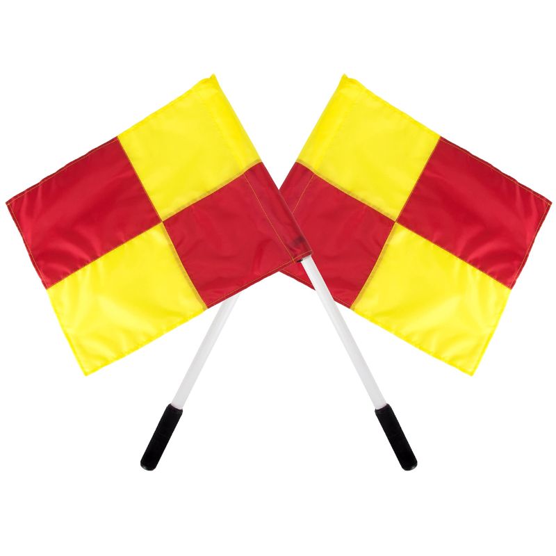 Photo 1 of 2-pack of 28" Linesman Referee Flags - Highly Visible, Red & Yellow Checkered Hand Flags for Soccer & Football with Durable Plastic Rods by Crown Sporting Goods
