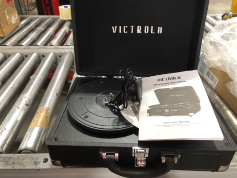 Photo 3 of Victrola Vintage 3-Speed Bluetooth Portable Suitcase Record Player with Built-in Speakers | Upgraded Turntable Audio Sound| Includes Extra Stylus | Black, Model Number: VSC-550BT-BK, 1SFA