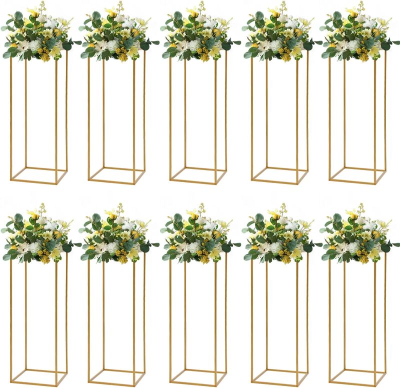 Photo 1 of 10 Pcs Gold Wedding Flower Centerpiece, Metal Flower Holder Flower Arrangement, 24in/60cm Tall Geometric Centerpieces Vase for Table, Home Party Wedding Decorations Flower Rack
