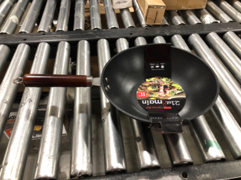 Photo 2 of 21st & Main Wok, Stir Fry Pan, Wooden Handle, 11 Inch, Lightweight Cast Iron, chef’s pan, pre-seasoned nonstick, for Chinese Japanese and other cooking