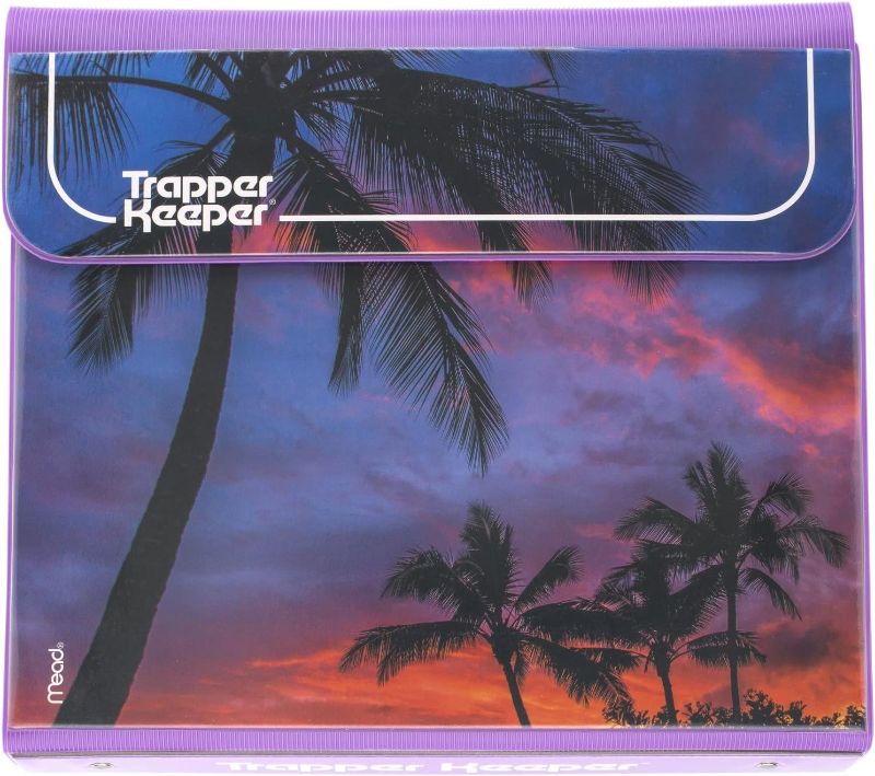 Photo 1 of Trapper Keeper Binder, Retro Design, 1 Inch Binder, 2 Folders and Extra Pocket, Metal Rings and Spring Clip, Secure Storage, Palm Trees, Mead School Supplies