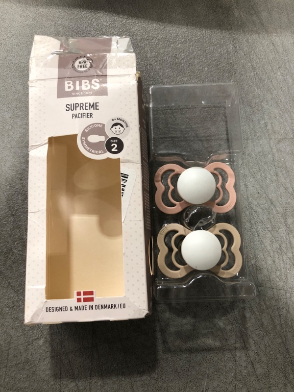 Photo 2 of BIBS Pacifiers - Supreme Collection | BPA-Free Baby Pacifier | Made in Denmark | Set of 2 Woodchuck/Blush Color Premium Soothers | Size 6-18 Months