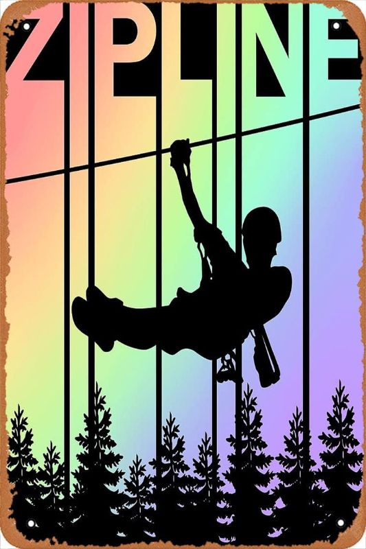 Photo 1 of Zipline Graphic Design for Ziplining Enthusiasts Poster Metal Tin Sign Vintage 8x12 Inch
