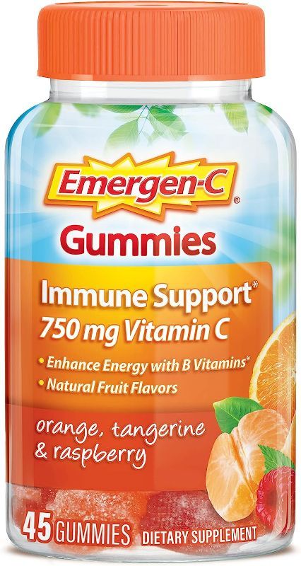 Photo 1 of Emergen-C 750mg Vitamin C Gummies for Adults, Immunity Gummies with B Vitamins, Gluten Free, Orange, Tangerine and Raspberry Flavors, 45 Count (Pack of 1)
